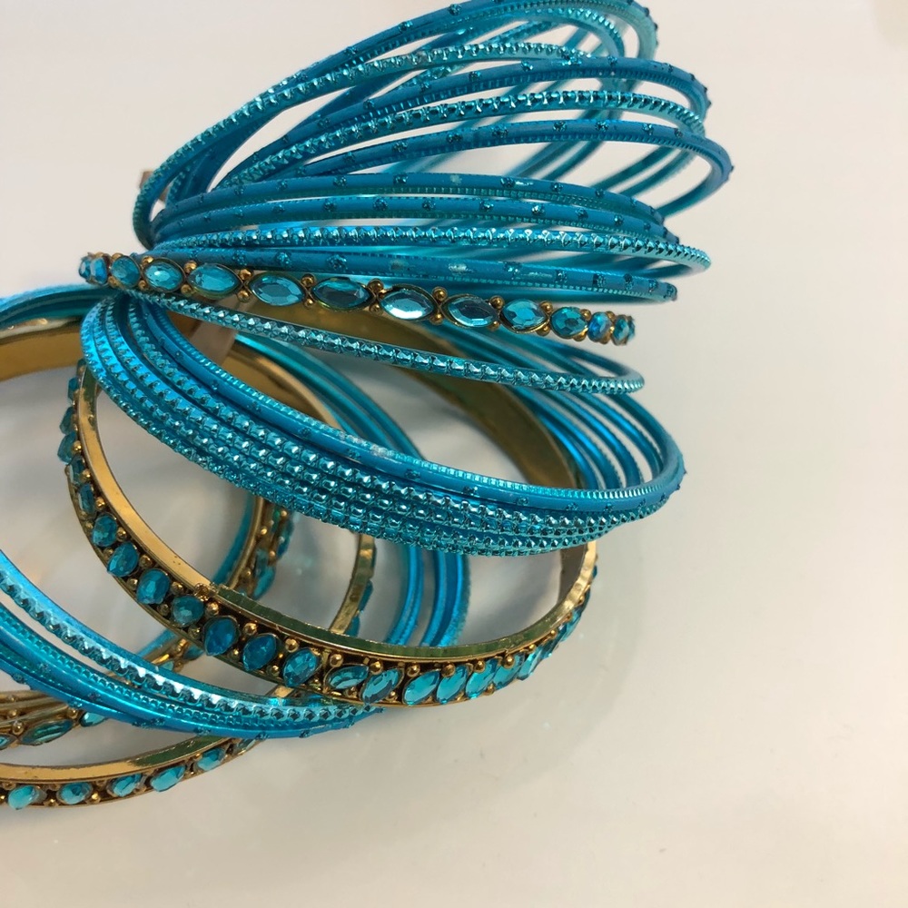 Assorted Turquoise-Blue & Gold-Toned Bangles - Picture 2 of 5